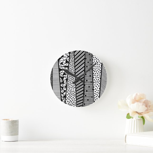 Relógio Redondo design branco e preto pintado à mão (Lar)