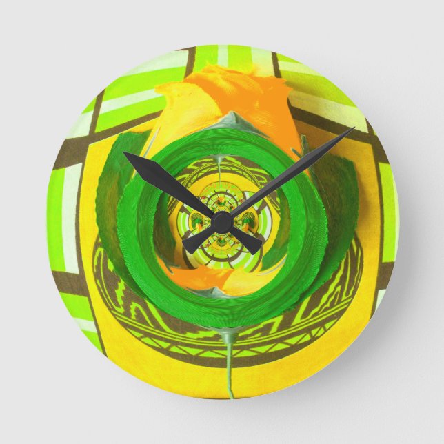 Relógio Redondo Design da arte gráfica de rosa amarelo (Frente)
