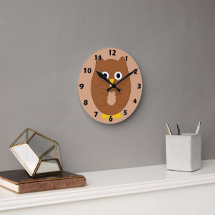 Relógio Redondo Design da Coruja Marrom