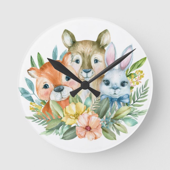 Relógio Redondo Design de animais bonitos de aquarelas (Frente)