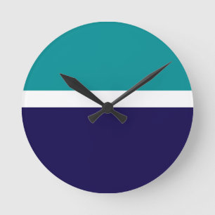 Relógio Redondo Design de Bloco de Cor Azul Branco Teal