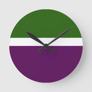 Relógio Redondo Design de Bloco de Cor Púrpura, Branco Verde