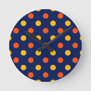Relógio Redondo Design de Bolinhas Amarelas Laranja em Azul