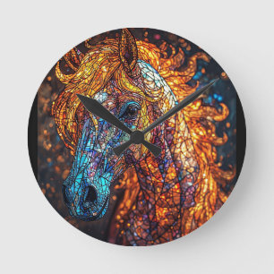 Relógio Redondo Design de Cavalo em Vidro Pintado