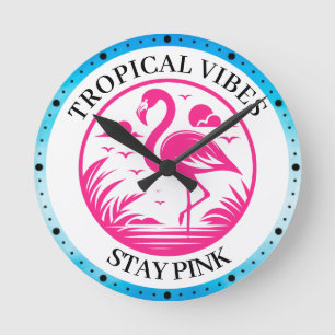 Relógio Redondo Design de Círculo de Verão Flamingo Rosa-68730