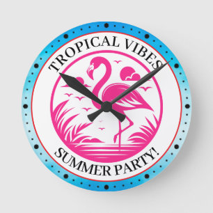 Relógio Redondo Design de Círculo de Verão Flamingo Rosa-68730