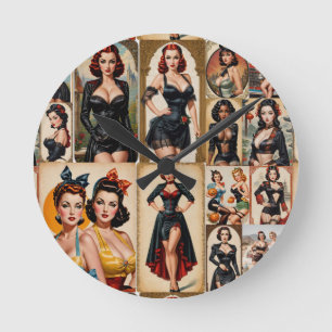 Relógio Redondo Design de Coleção de Raparigas Clássicas de Pin-up