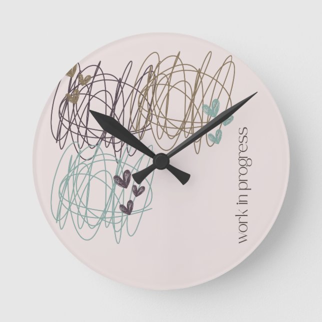 Relógio Redondo Design de escribble - somos todos um trabalho em c (Frente)