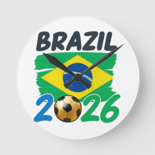 Relógio Redondo Design de Fã de Futebol Brasil 2026 com Cores da B