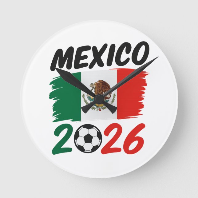 Relógio Redondo Design de Fã de Futebol México 2026 com Bola de Fu (Frente)
