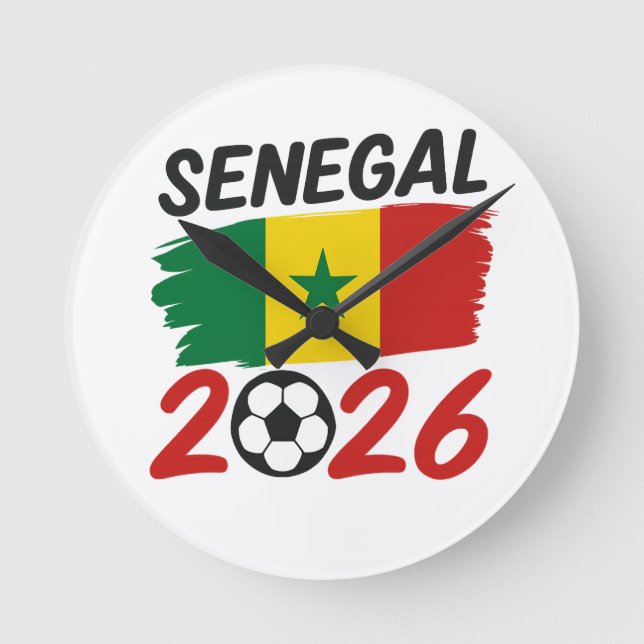 Relógio Redondo Design de Fã de Futebol Senegal 2026 com Estrela d (Frente)