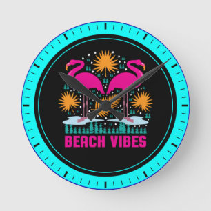 Relógio Redondo Design de Flamingos Rosa Vibes de Praia