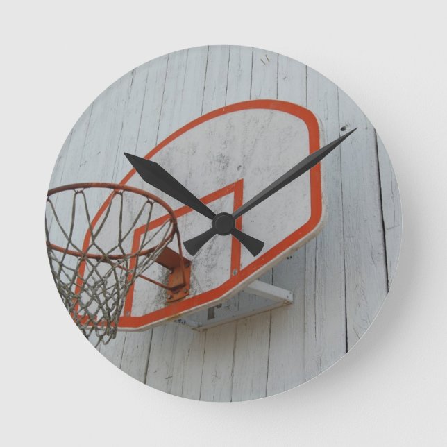 Relógio Redondo Design de Hoop de Basquete Personalizável (Frente)