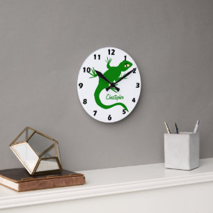 Relógio Redondo Design de Lagarto Verde Personalizado