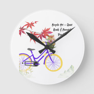 Relógio Redondo Design de Motivação de Bicicleta Floral