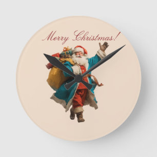 Relógio Redondo Design de Natal Personalizado com Papai Noel Vinta