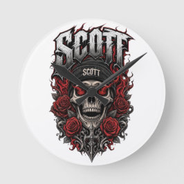 Relógio Redondo Design de Nome Personalizado Scott Gothic Skull