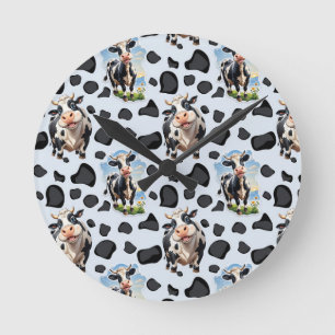 Relógio Redondo Design de padrão animal de vaca