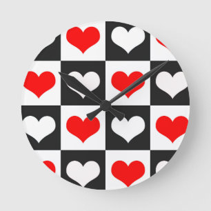 Relógio Redondo Design de Padrão Cardíaco de Amor Geométrico
