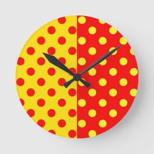 Relógio Redondo Design de Padrão de Bolinhas Amarelo Metade