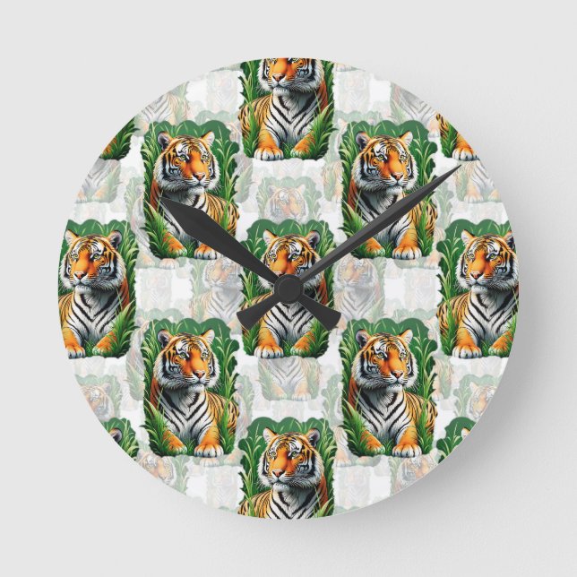 Relógio Redondo Design de padrão do Tiger (Frente)