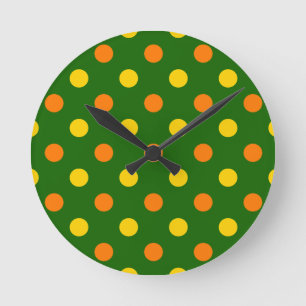 Relógio Redondo Design de Pontos Amarelos Laranja Verde