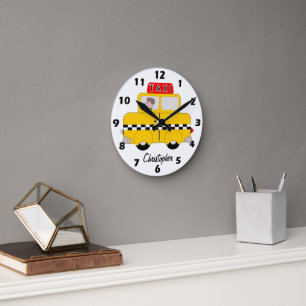 Relógio Redondo Design de Táxi Amarelo Personalizado