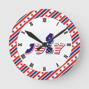 Relógio Redondo design de texto e fronteira do 4 de julho com estr