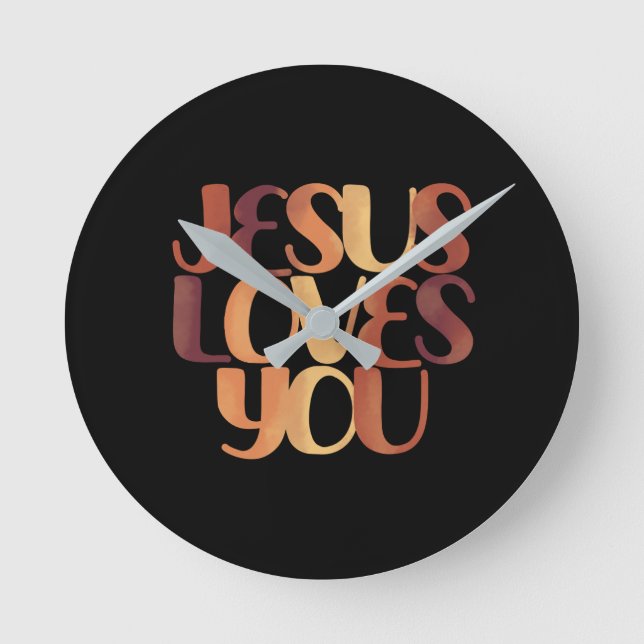 Relógio Redondo Design de Tipografia Cristã Jesus Ama  (Frente)