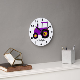 Relógio Redondo Design de Trator Roxo Personalizado