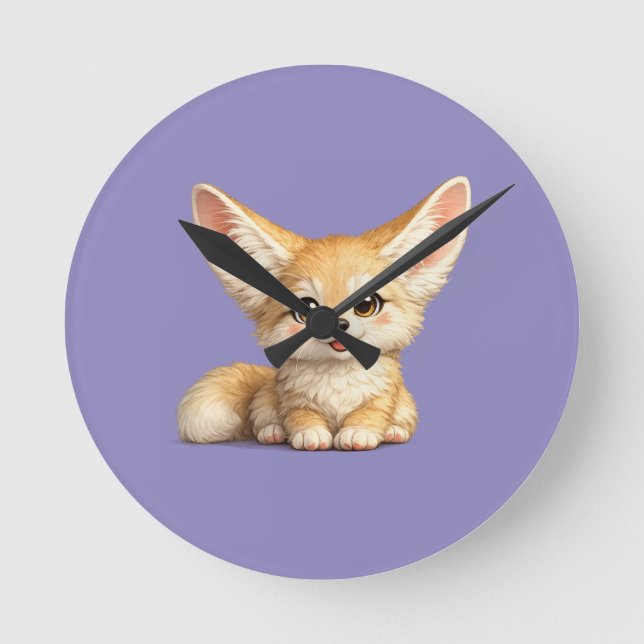 Relógio Redondo Design de Vibrações Positivas de Raposa Fennec Fel (Frente)