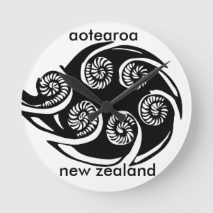 Relógio Redondo design do koru de Nova Zelândia do aotearoa