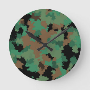 Relógio Redondo Design do Padrão de Camuflagem Selvagem do Exércit