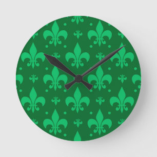 Relógio Redondo Design do padrão Fleur-de-lis verde