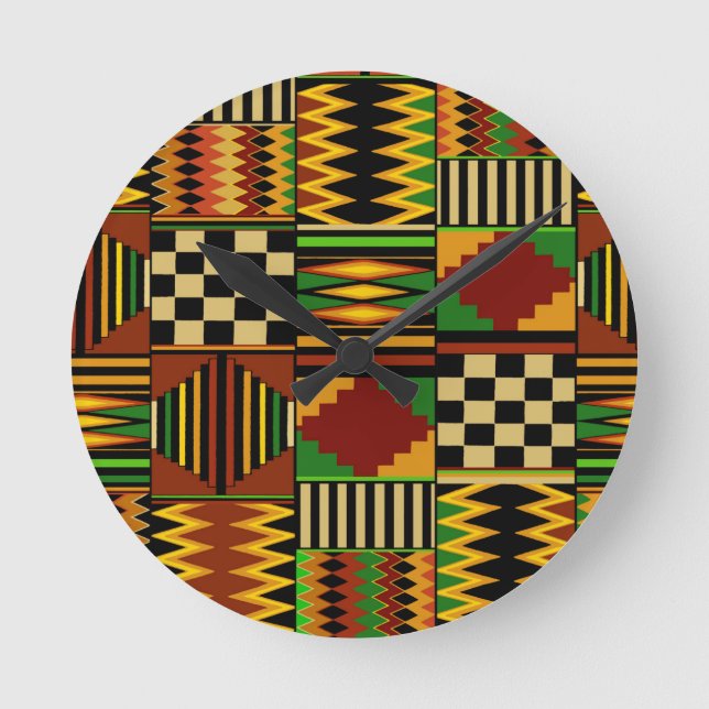 Relógio Redondo Design do Royal Kente Cloth Africano (Frente)