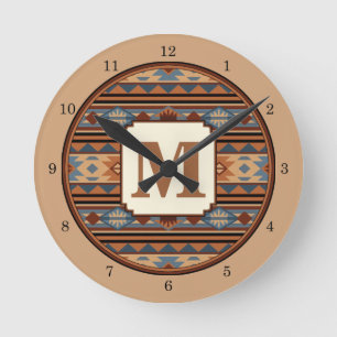 Relógio Redondo Design do sudoeste da Adobe Cinza Castanho Padrão