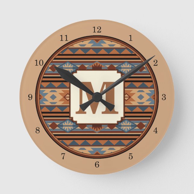 Relógio Redondo Design do sudoeste da Adobe Cinza Castanho Padrão  (Frente)