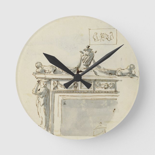 Relógio Redondo Design esboçado para uma lareira (a caneta & a (Frente)