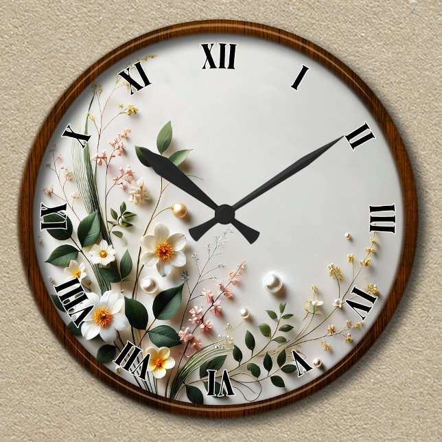 Relógio Redondo Design Floral Elegante Personalizável (Criador carregado)