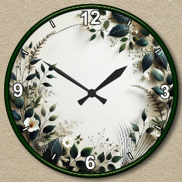 Relógio Redondo Design Floral Personalizável com Folhagens