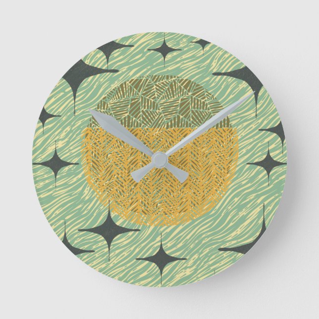 Relógio Redondo Design Geométrico de Starburst do meio século (Frente)