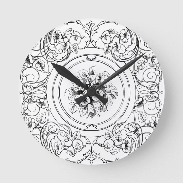 Relógio Redondo Design preto e branco antigo (Frente)