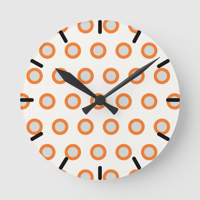 Relógio Redondo Design Retro Círculo Laranja (Frente)