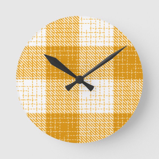 Relógio Redondo Design Xadrez Amarelo e Branco em Negrito  (Frente)