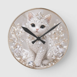 Relógio Redondo Deslumbrante Princesa dos Gatos de Diamante Luxo
