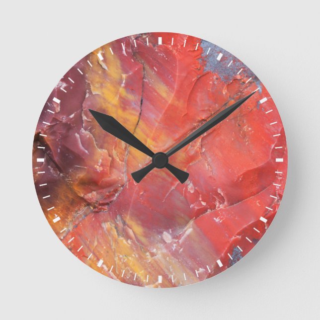 Relógio Redondo Detalhe da madeira vermelha Petrificada, Arizona (Frente)