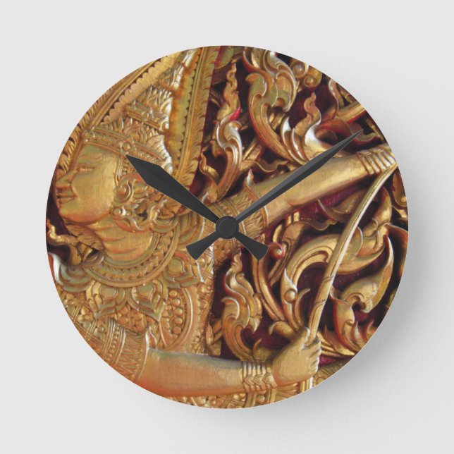 Relógio Redondo Detalhe do Templo Budista Tailandês (Frente)