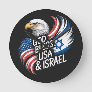 Relógio Redondo Deus Abençoe a Israel EUA