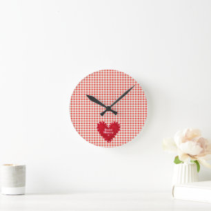 Relógio Redondo Dia de as mães de Gingham do Coração de Feltro Ver