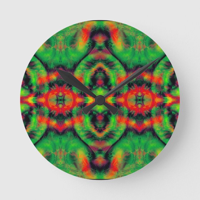 Relógio Redondo Digital Art Red Yellow Green Abstract Pattern (Frente)